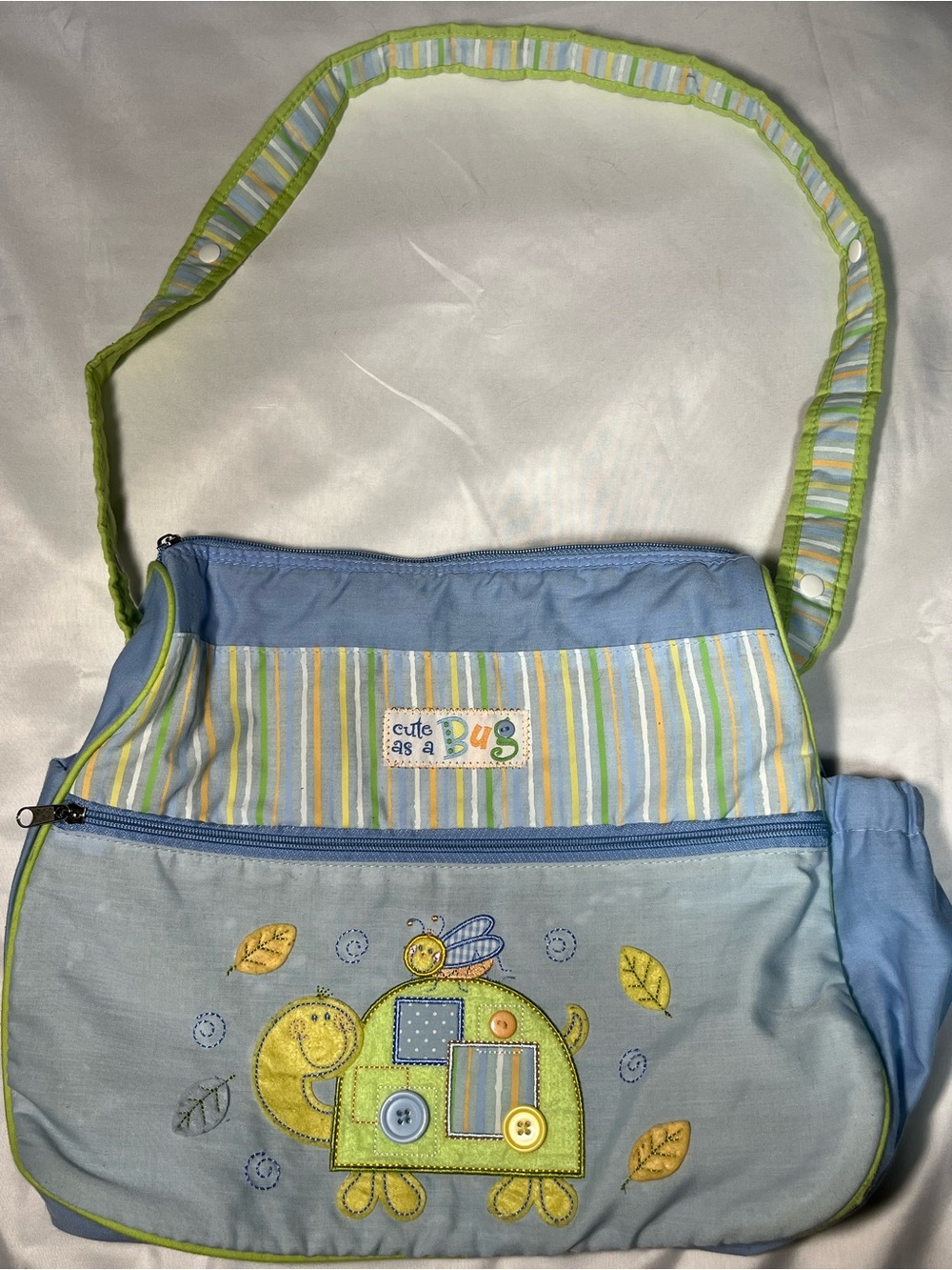 Vintage Baby Diaper Bag Baby Essentials Pastel Blue Green Cute As A Bug Nursery